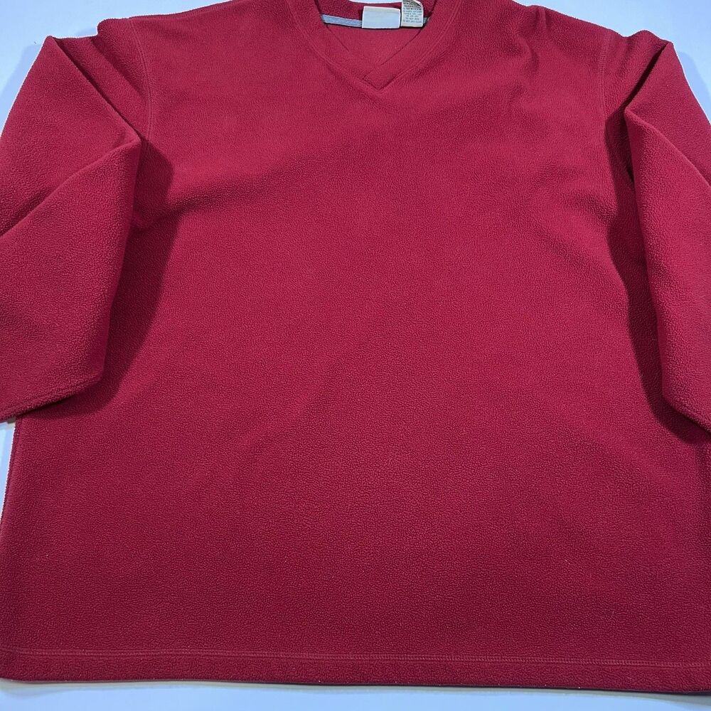 Vintage 90s LL Bean Red Fleece V-Neck Pullover Sweater Men's XL Hong Kong - Picture 5 of 9